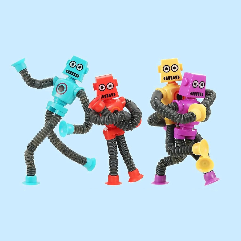 Robo Pop It Tubo Luz Led Estica Puxa Gruda Boneco Brinquedo Infantil