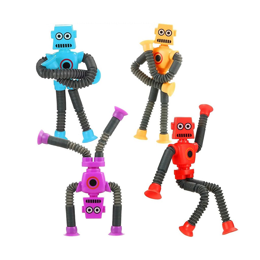 Robo Pop It Tubo Luz Led Estica Puxa Gruda Boneco Brinquedo Infantil