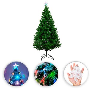 Arvore de Natal Com Pisca Pisca Led Colorido Enfeites Estrelinhas Ponteira Estrela 137x16cm