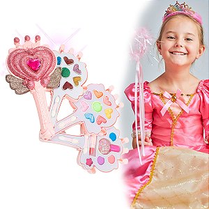 Kit Estojo Paleta De Maquiagem Lavável Infantil Princesa Cosméticos Crianças