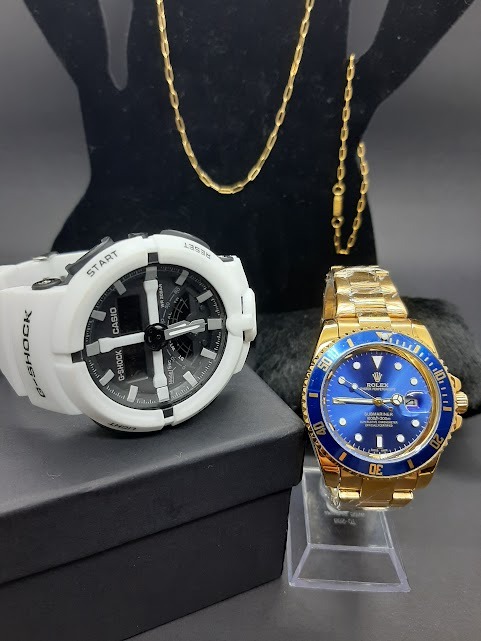 Kit Rolex Banhado a ouro 18k + G-shock Yeti + Corrente e pulseira cartier