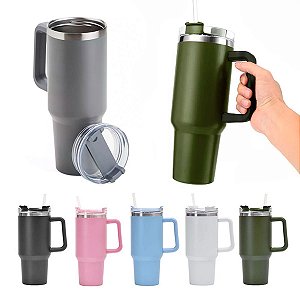 Copo Térmico Aço Inox 1200ml Caneca C/ Alça Canudo Água Gelada Quente