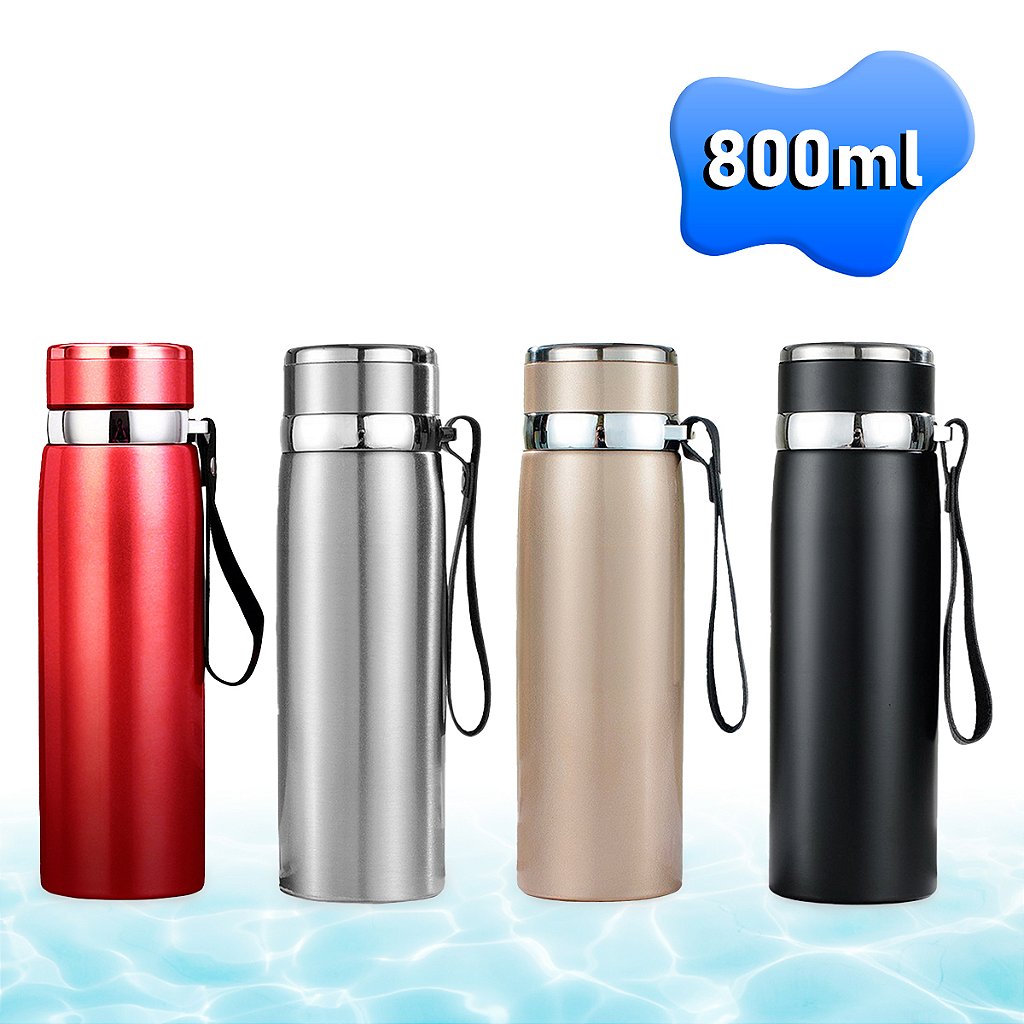 Garrafinha Térmica Aço Inox 800ml Água Gelada Quente C/ Vedação Academia Trilha