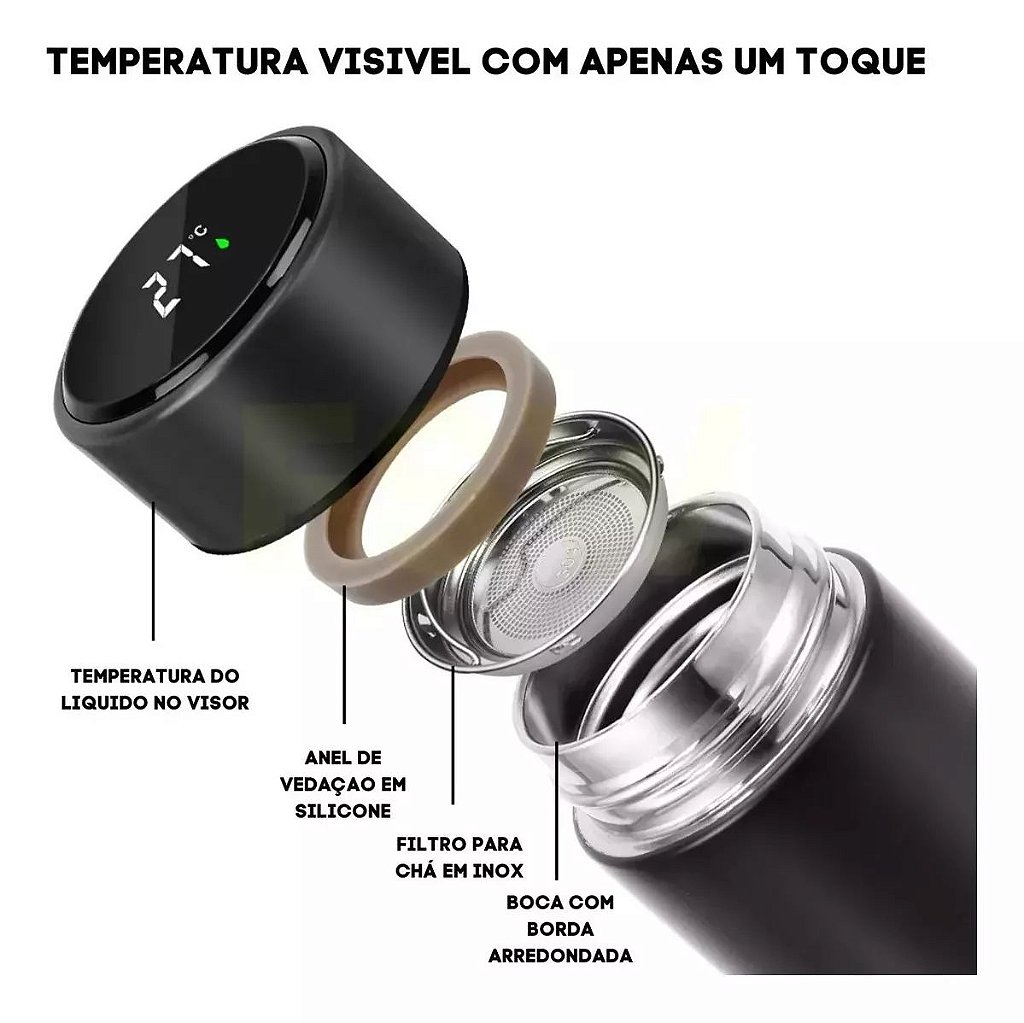 Garrafa Térmica Inteligente Indicador Sensor Temperatura