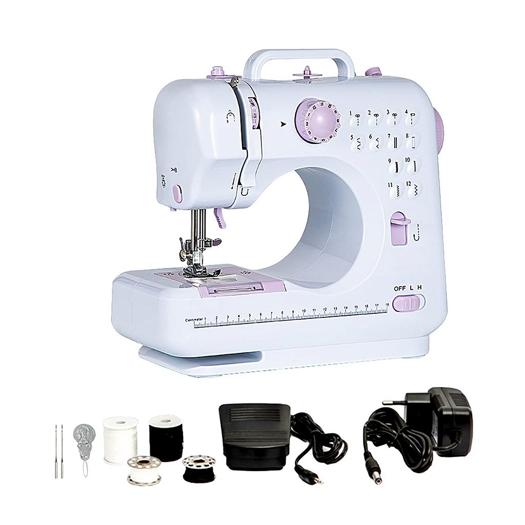 Mini Máquina De Costura 12 Pontos Portátil Tomada Pilha