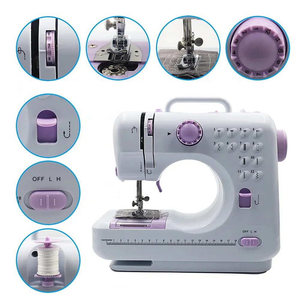 Mini Máquina De Costura 12 Pontos Portátil Tomada Pilha