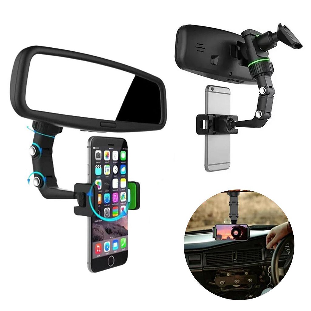 Suporte Telefone Espelho Retrovisor Carro Universal 360 Veicular