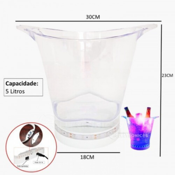Balde Caixa de Som Para Gelo Em Acrílico Com Bluethooth e Led