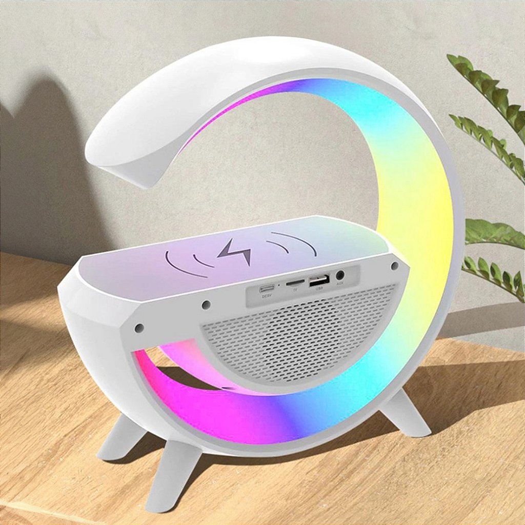 Caixa De Som Bluetooth Carregamento Indução Relógio Luminária Bluetooth