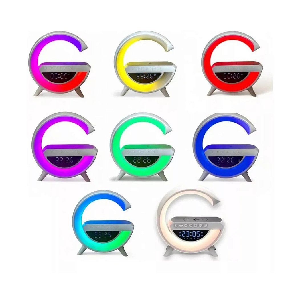 Caixa De Som Bluetooth Carregamento Indução Relógio Luminária Bluetooth
