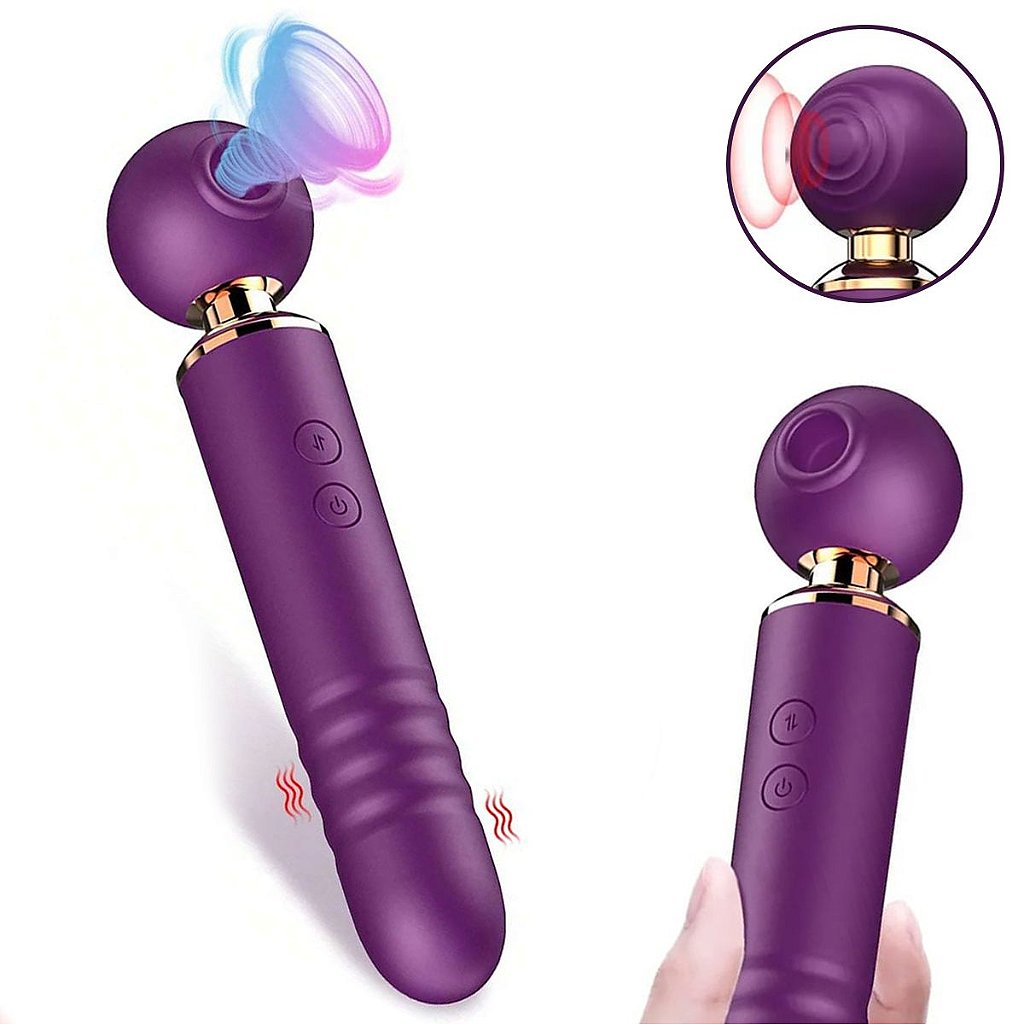 Vibrador Varinha Mágica Sugador Clitóris Ponto G Vai e Vem 3 em 1 USB