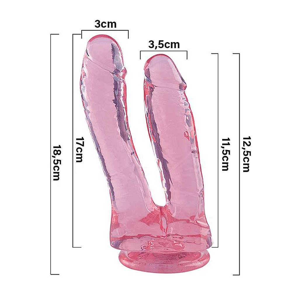 Dildo Duplo Realístico Transparente Silicone Com Ventosa 17cm