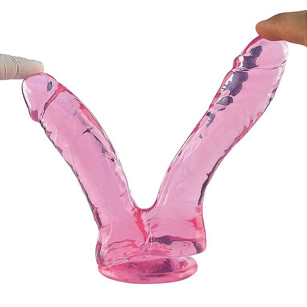 Dildo Duplo Realístico Transparente Silicone Com Ventosa 17cm