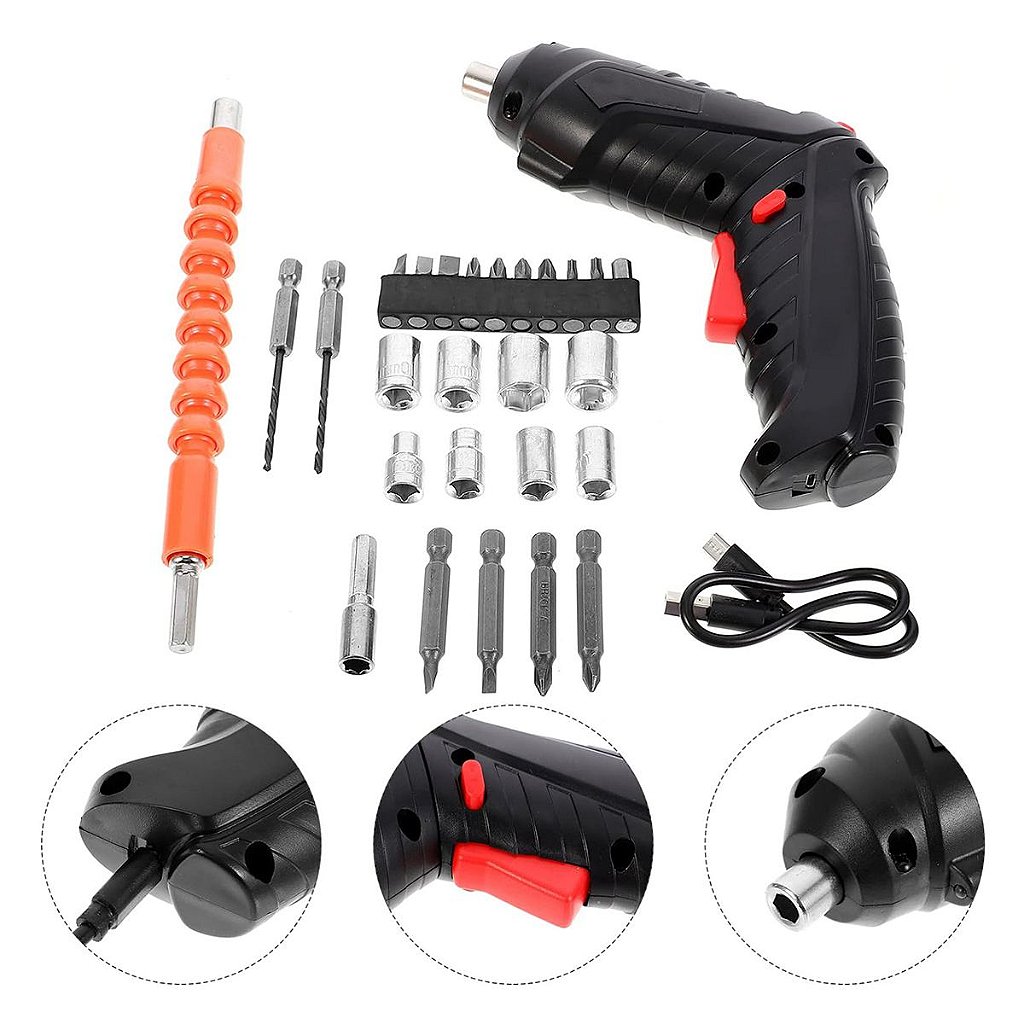 Conjunto Chave De Fenda Elétrica Furadeira  Recarregável