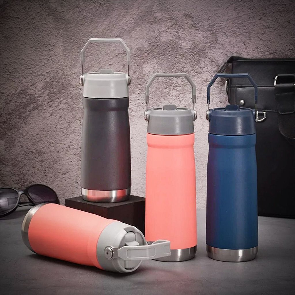 Garrafa Térmica Flip Squeeze Alça Canudo 550ml  Academia