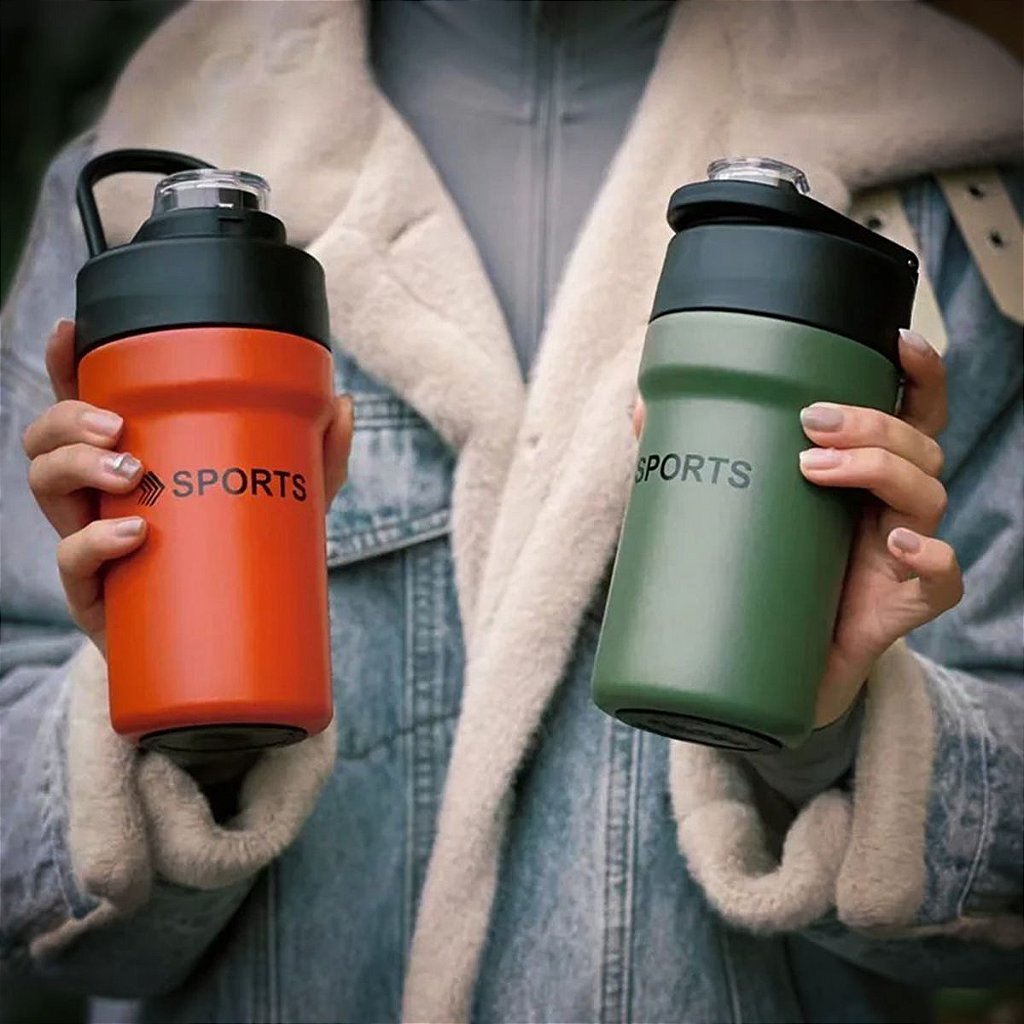 Garrafa Térmica Copo Inox 500ml Canudo Alça Esporte Academia