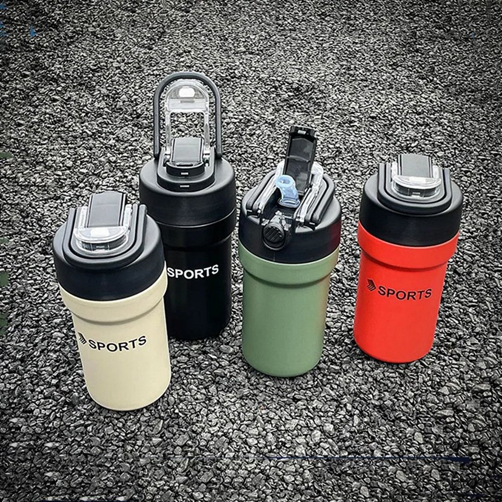 Garrafa Térmica Copo Inox 500ml Canudo Alça Esporte Academia
