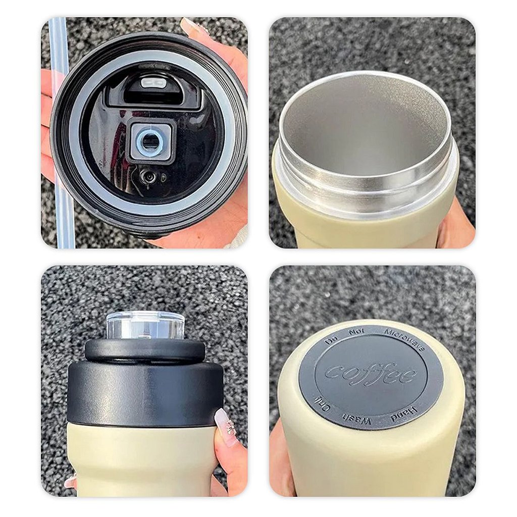 Garrafa Térmica Copo Inox 500ml Canudo Alça Esporte Academia