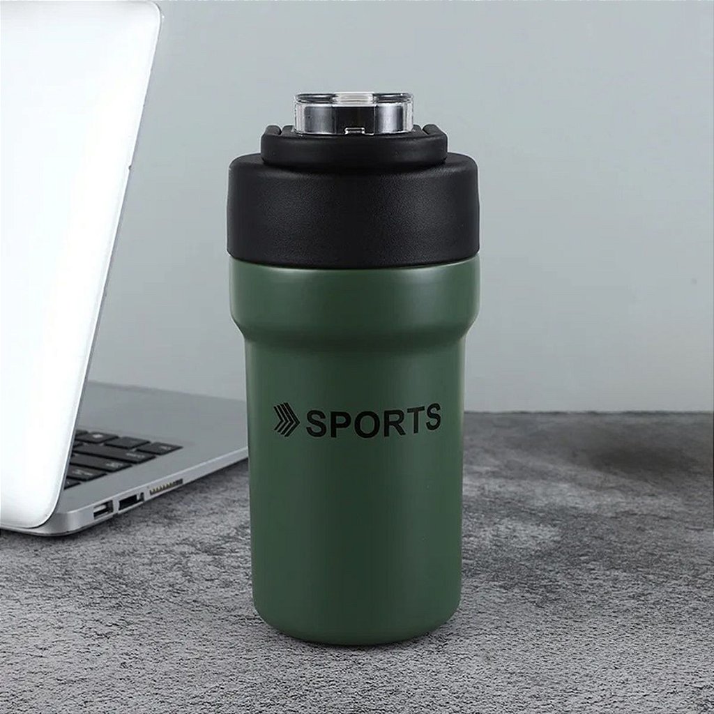 Garrafa Térmica Copo Inox 500ml Canudo Alça Esporte Academia