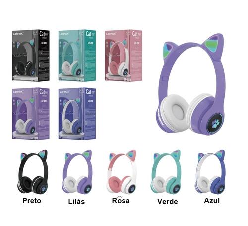 Fone Ouvido Orelha De Gato Bluetooth 5.0 Com Led F-23m - Azul
