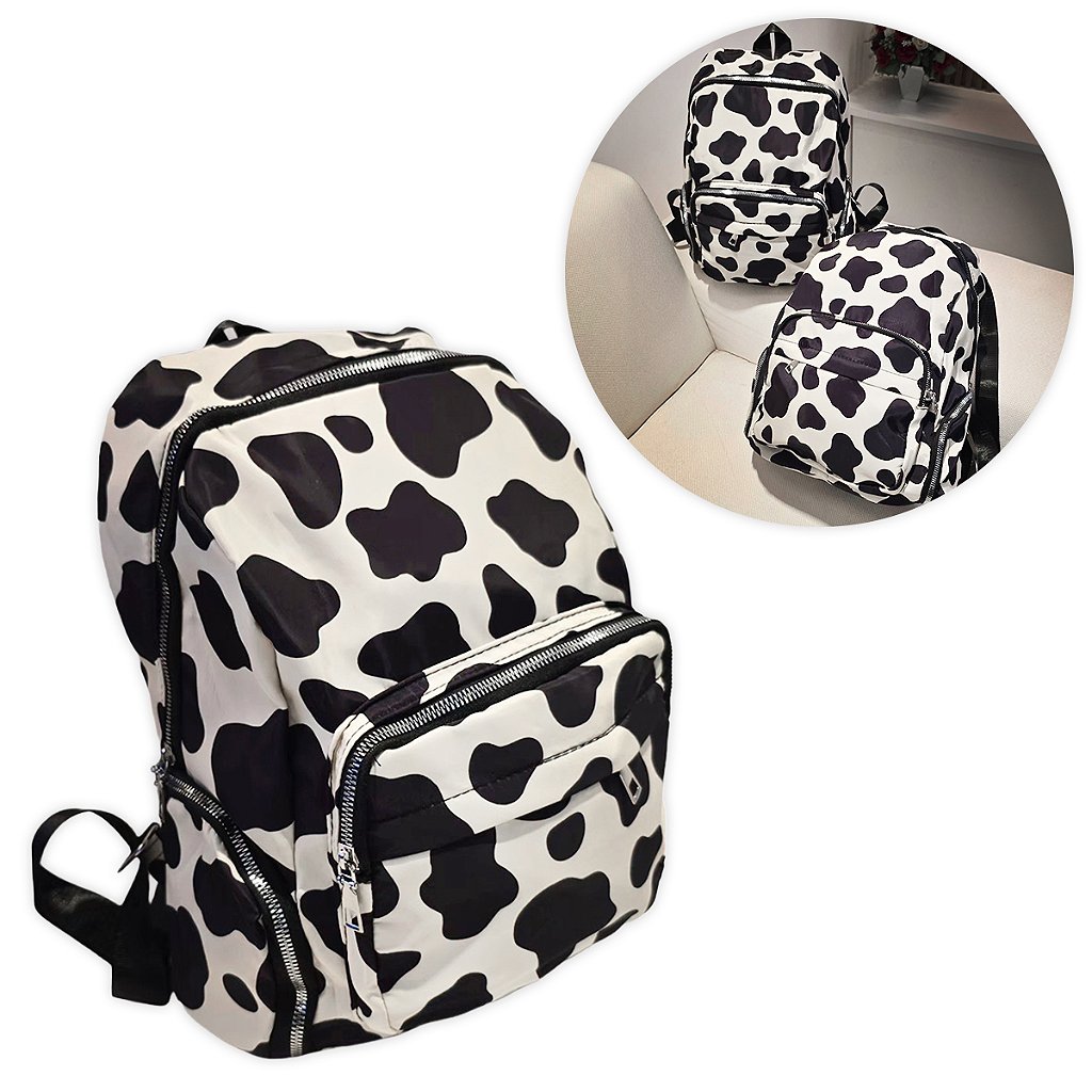 Mochila Escolar Média Estampa Vaquinha Faculdade Trabalho