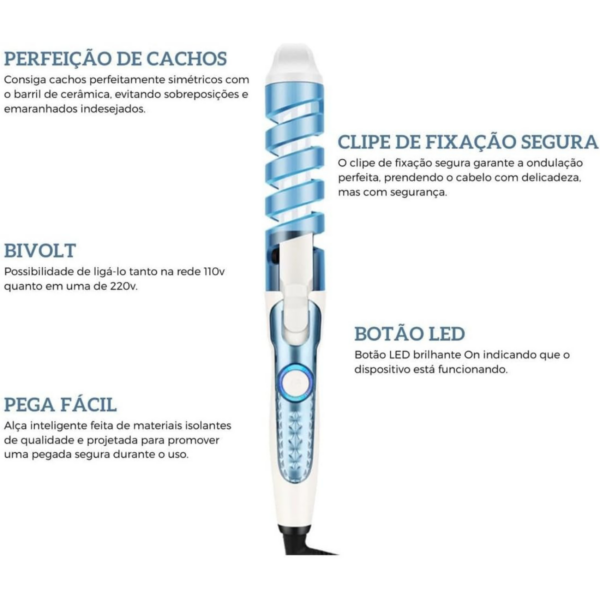 Cacheador Modelador Cabelo Cachos Ondulador Espiral Bivolt