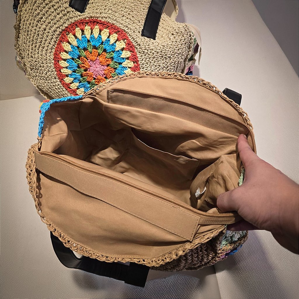 Bolsa Artesanal Praia Forrada Redonda Crochê Grande Verão