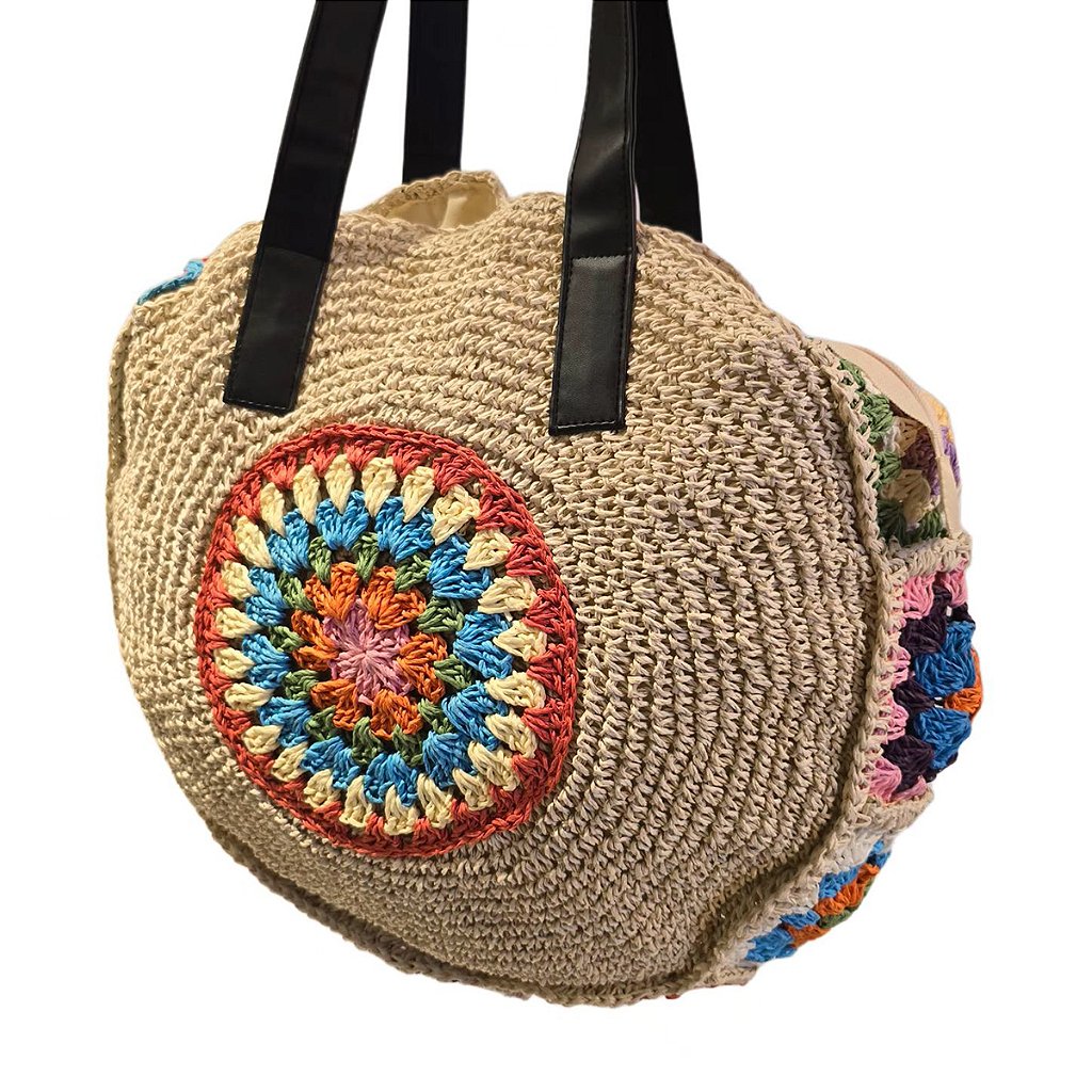 Bolsa Artesanal Praia Forrada Redonda Crochê Grande Verão