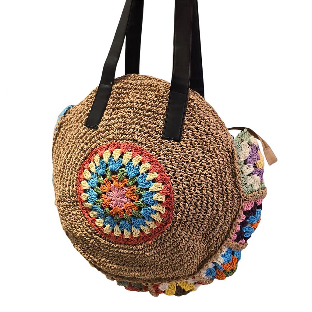Bolsa Artesanal Praia Forrada Redonda Crochê Grande Verão