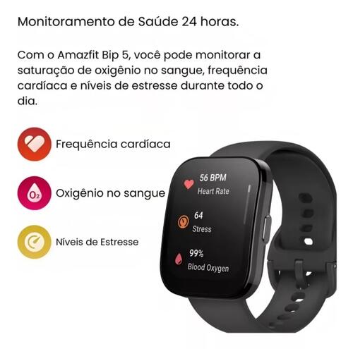 Smartwatch Amazfit Bip 5 Amoled GPS A Prova Dagua - Preto