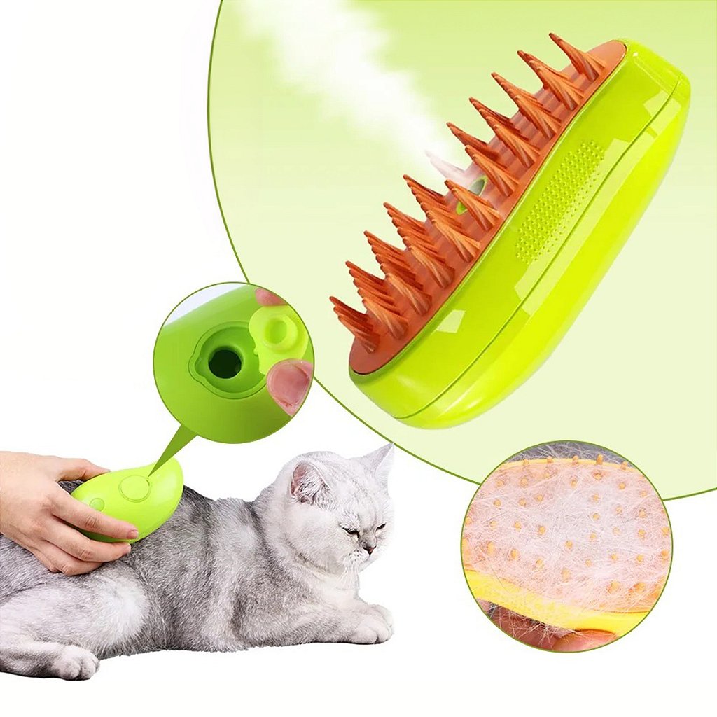 Escova Tira Pelo Vapor Pet Usb Recarregável Cão Gato