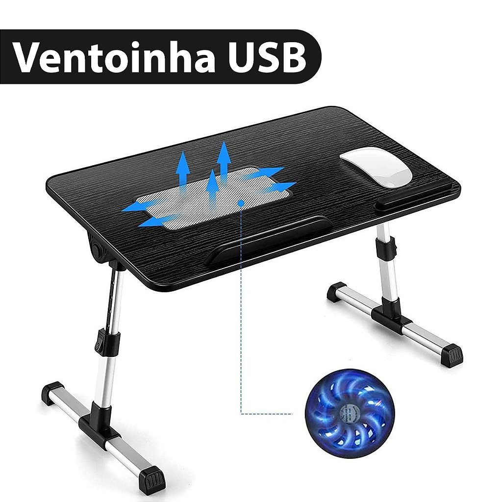 Mesa Articulada Dobrável Notebook Cooler USB Sofá Cama