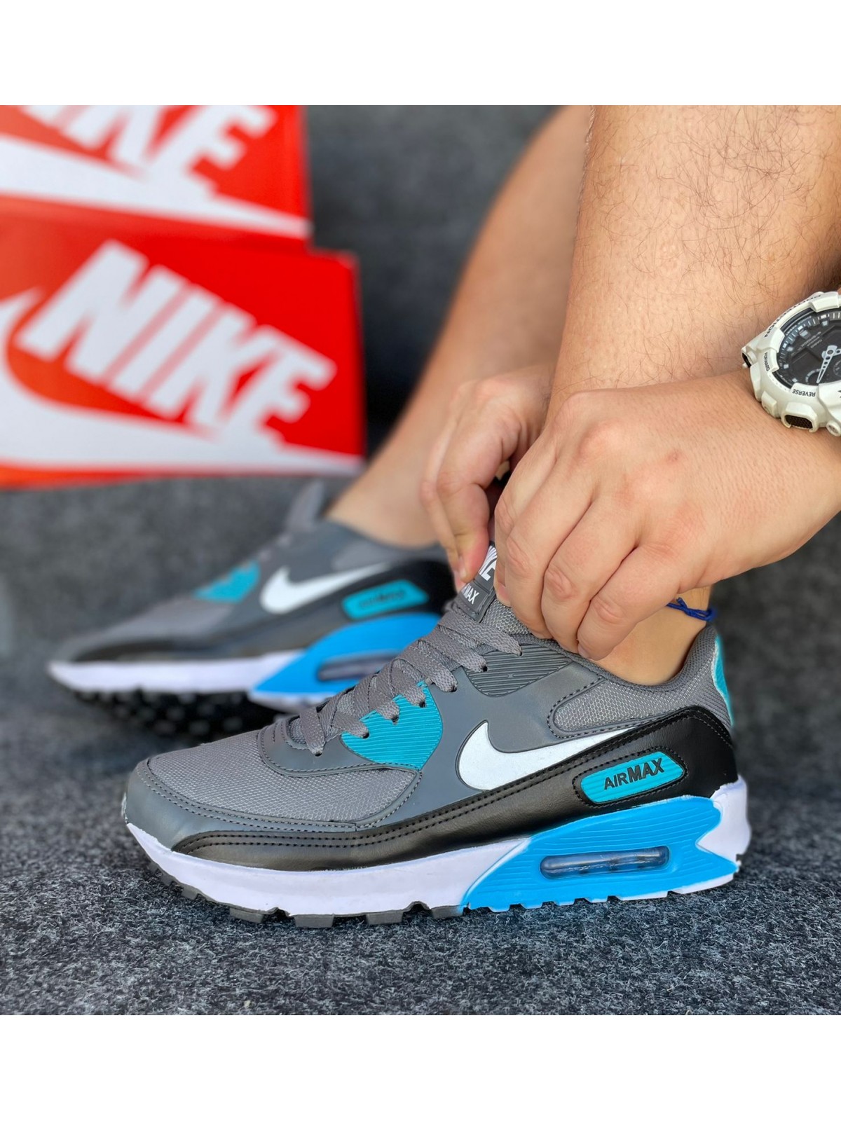 Tênis Air Max 90 Masculino Nike Preto/Azul