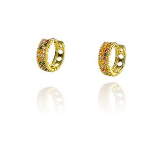 Brinco Argolinha Com Micro Zircônias Coloridas Banhado em Ouro 18k