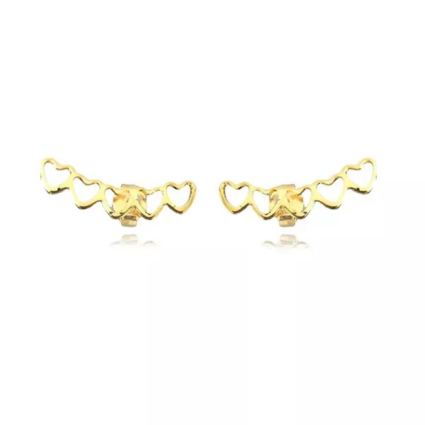 Brinco Ear Cuff Mini Corações Vazados Folheado em Ouro 18k