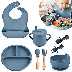 Kit Prato Infantil Silicone Copo Talher Babador Tigela