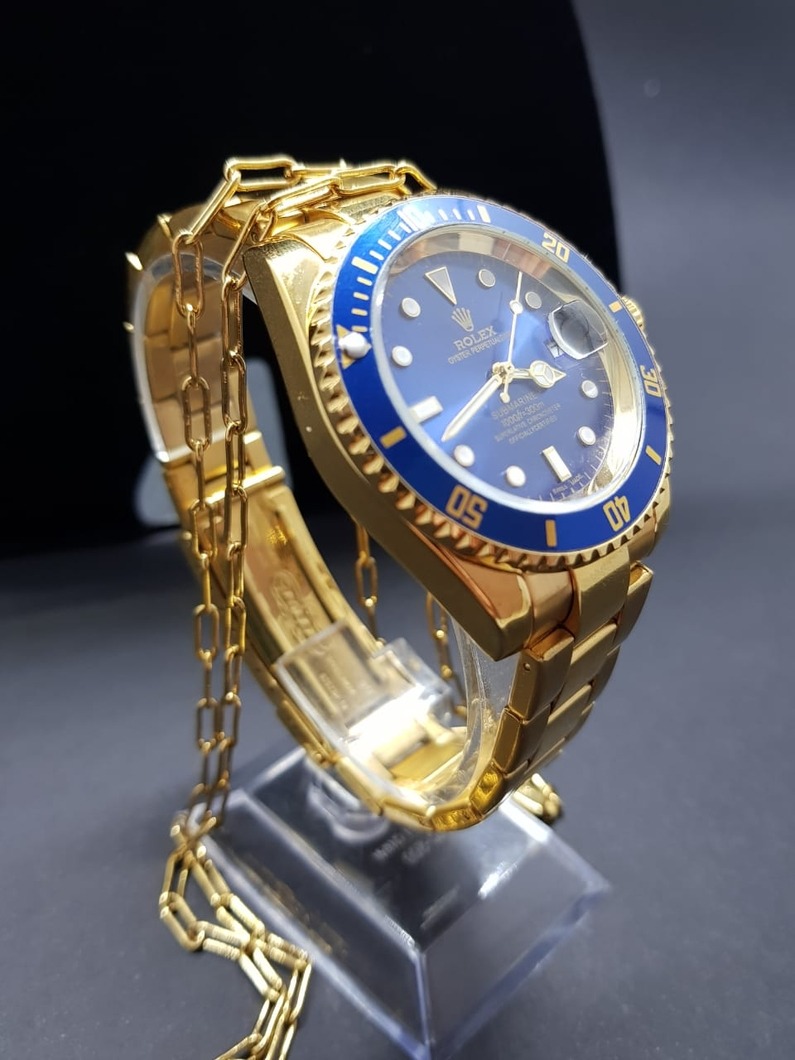 Rolex Banhado a Ouro Fundo Azul