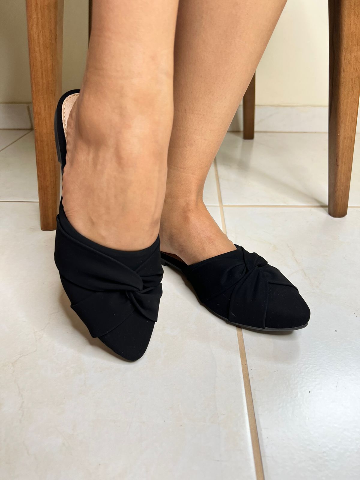 Mule Feminino Nó Linho AM006 Raya Preto