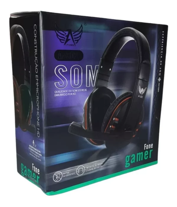 Fone de ouvido over-ear gamer Altomex A-302 vermelho e preto
