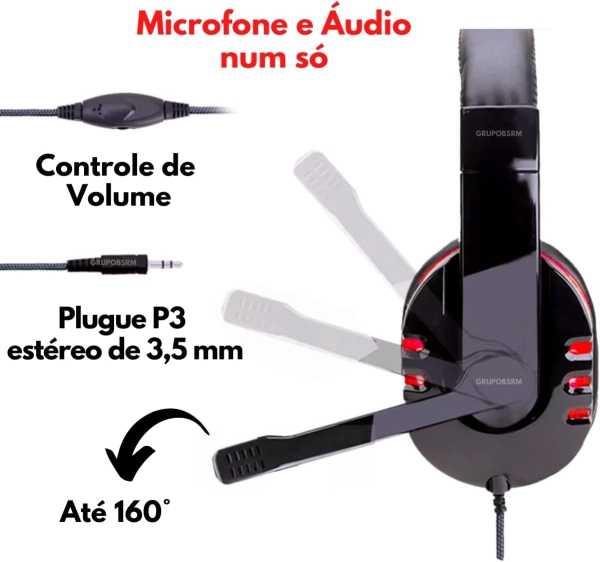 Fone de ouvido over-ear gamer Altomex A-302 vermelho e preto