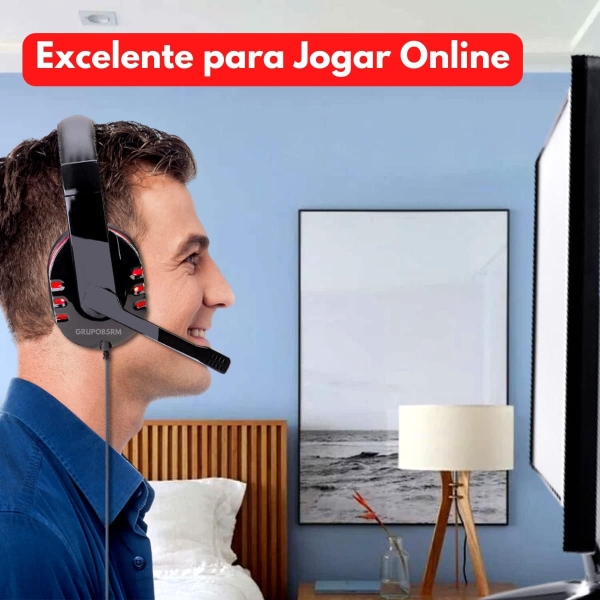 Fone de ouvido over-ear gamer Altomex A-302 vermelho e preto
