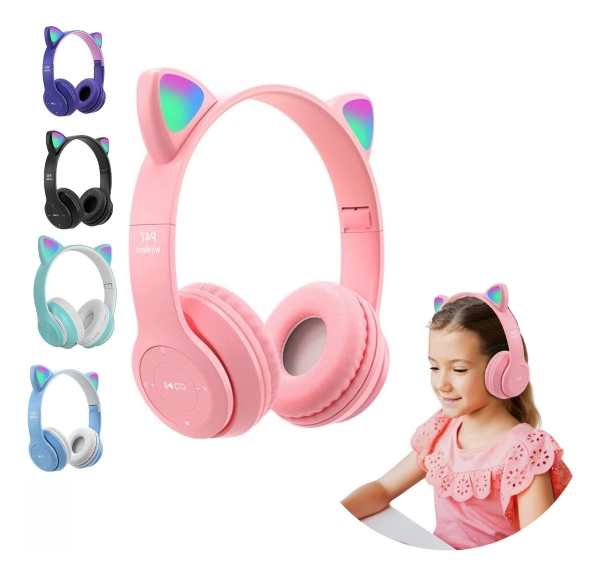 Fone De Ouvido Sem Fio Bluetooth Orelha Gatinho Infantil Led