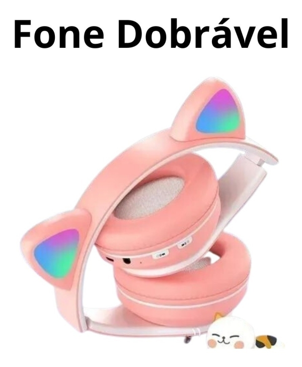 Fone De Ouvido Sem Fio Bluetooth Orelha Gatinho Infantil Led