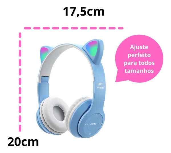 Fone De Ouvido Sem Fio Bluetooth Orelha Gatinho Infantil Led