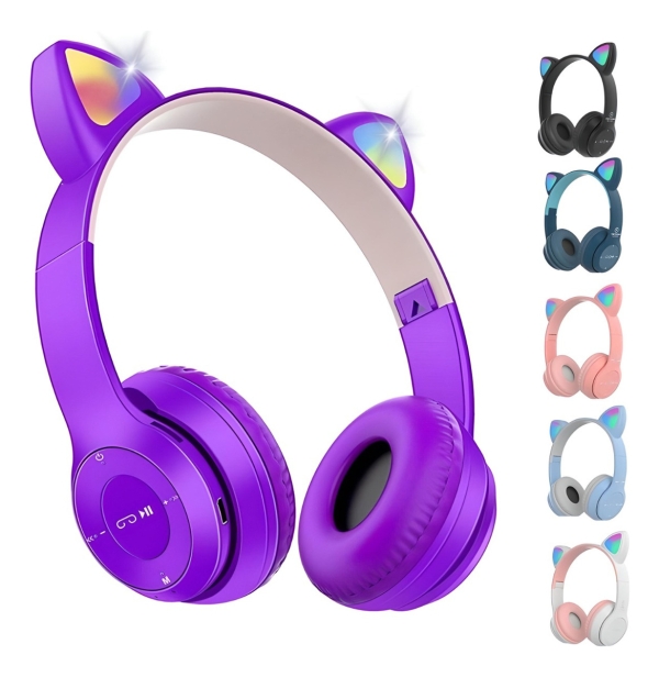 Fone De Ouvido Sem Fio Bluetooth Orelha Gatinho Infantil Led
