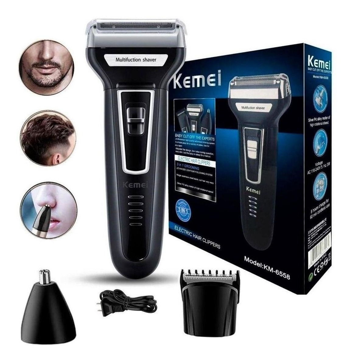 Barbeador e cortador de cabelo 3 em 1 Kemei KM-6776 Bivolt