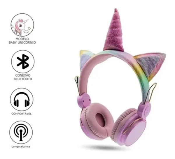 Headphone Fone De Ouvido Sem Fio Bluetooth Unicórnio Brilho